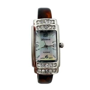 Geneva Crystal Accent Irridescent Face Faux Shell Flex Cuff 6.5" Ladies Watch